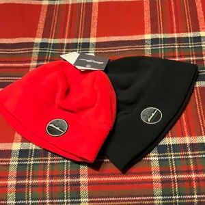 EDDIE BAUER sz M/L Hats Kids Fleece Winter 2 Piece Set Red Black NWT